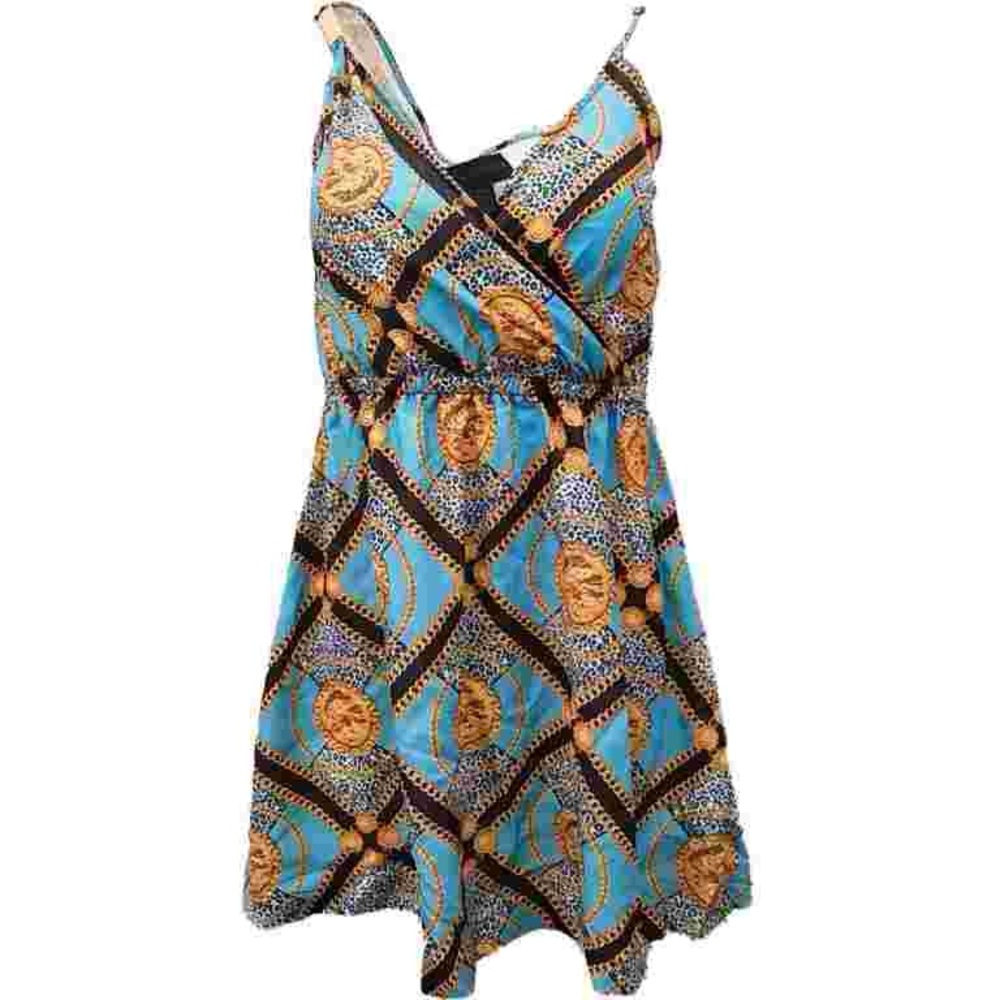 Kardashian Kollection Blue and Gold Patterned Mini Dress